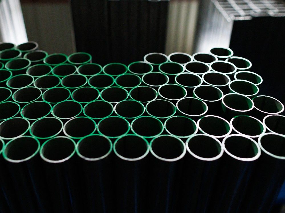  FILE: Steel products are seen in a warehouse at North York Iron, a steel supplier in Toronto, Ontario, Canada, Tuesday, February 11, 2025.