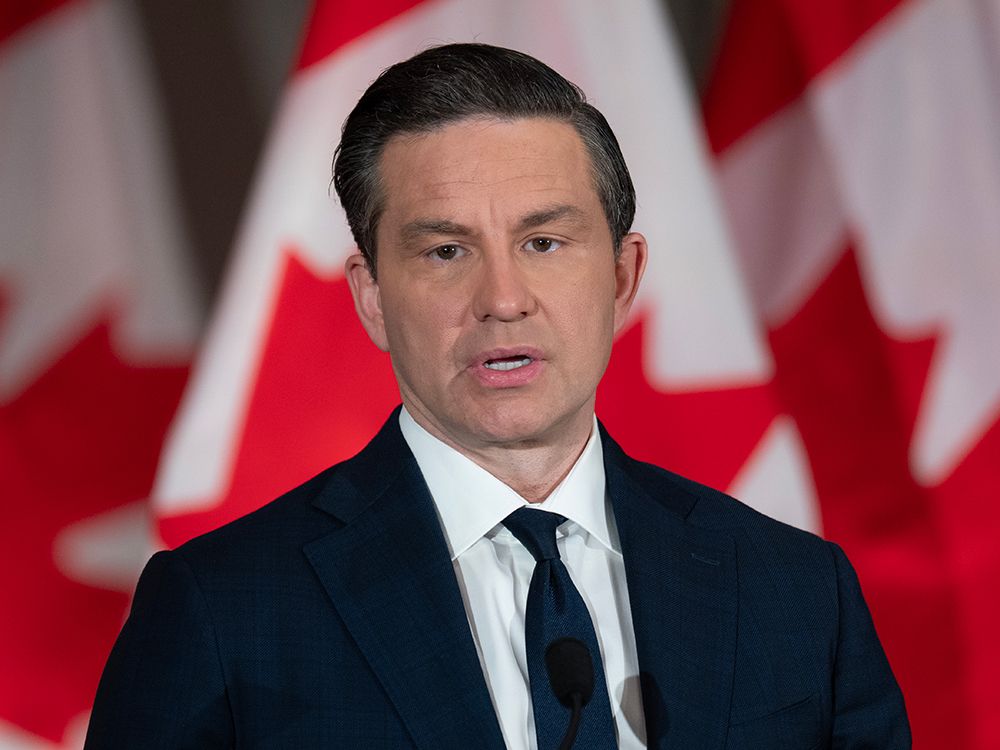 Conservative Leader Pierre Poilievre speaks during a news conference in Ottawa on Monday, July 14, 2025.