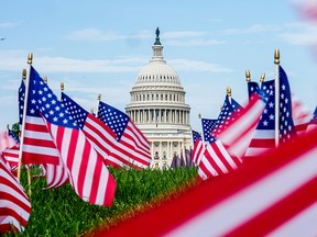 U.S. Capitol and American flags.