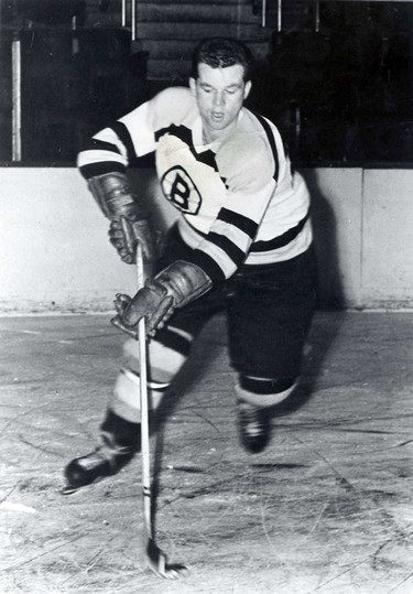 Don Cherry playing NHL hockey.