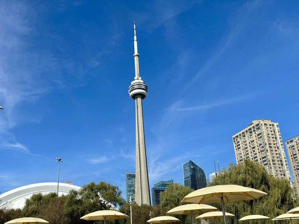  The CN Tower looms behind H20 Park on the edge of Lake Ontario in downtown Toronto on Oct. 5, 2024.