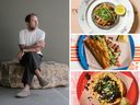 Clockwise from left: chef Enrique Olvera, prawn taco, hard-shell taco and chorizo taco. PHOTOS BY ARACELI PAZ