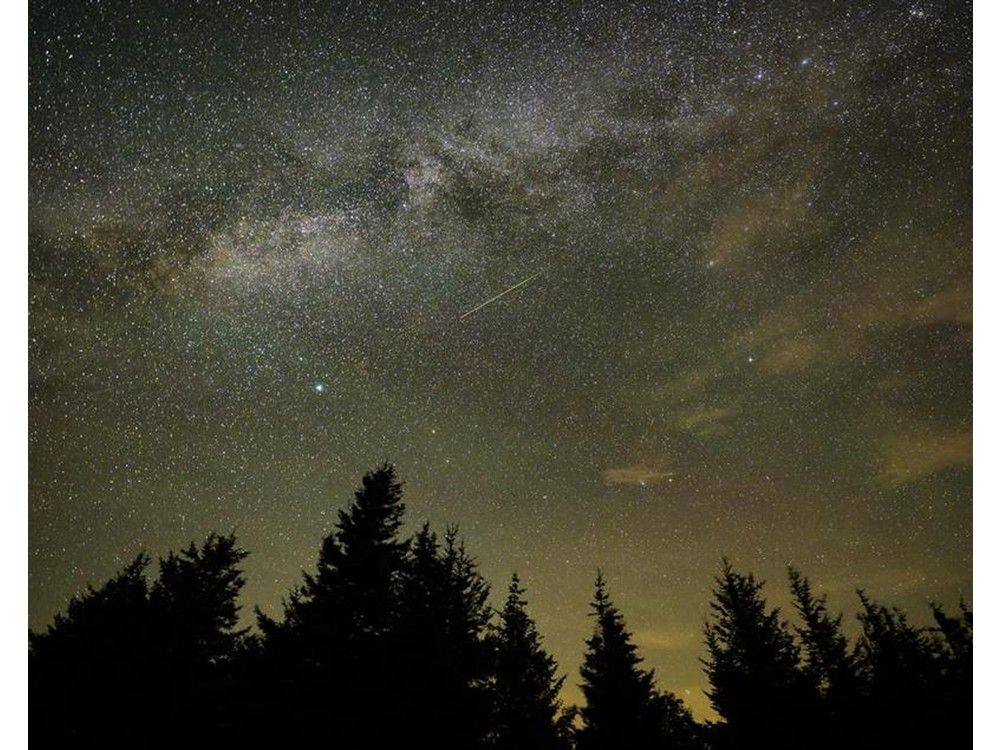  In this 30 second exposure, a meteor streaks across the sky during the annual Perseid meteor shower, Wednesday, Aug. 11, 2021, in Spruce Knob, West Virginia. NASA/Bill Ingalls