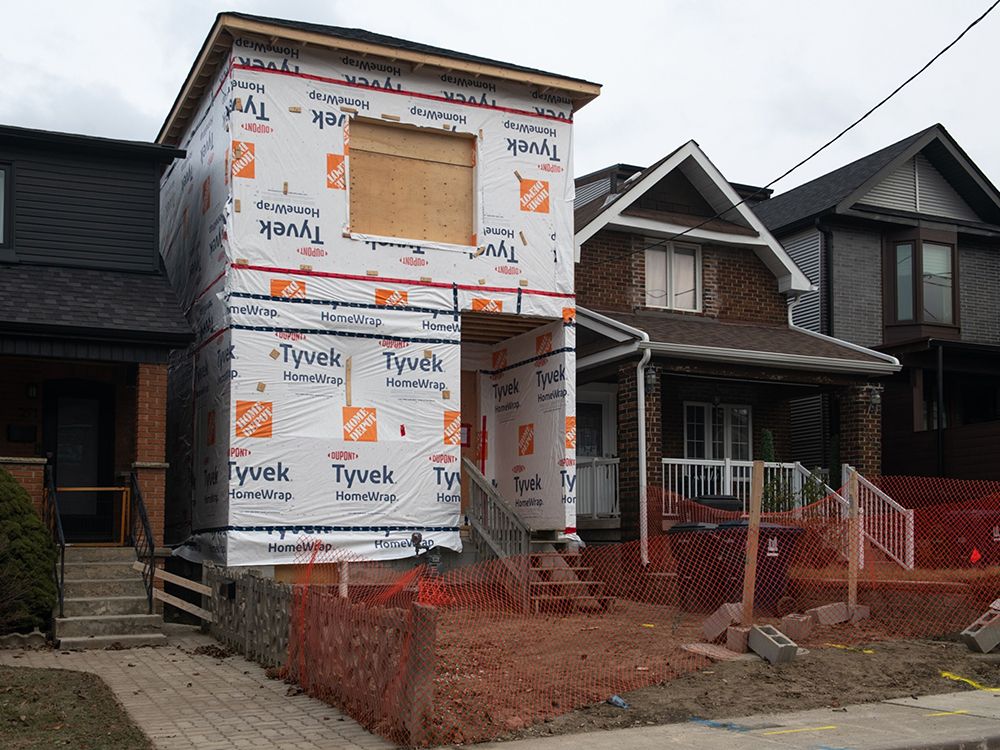 New home sales in the Toronto area are at the lowest levels since the 1990s. A home under construction in Toronto, Ont., Jan. 6, 2024. 
