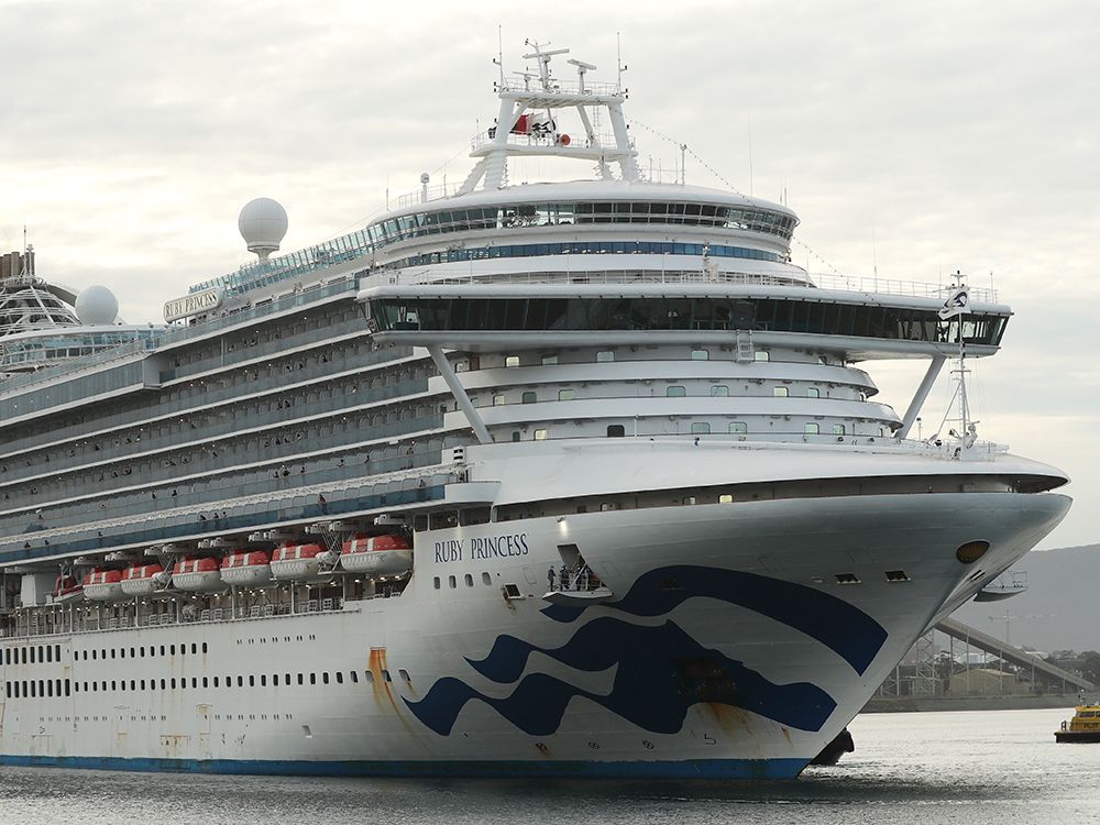 The Ruby Princess cruise ship departs from Port Kembla on April 23, 2020 in Wollongong, Australia. 