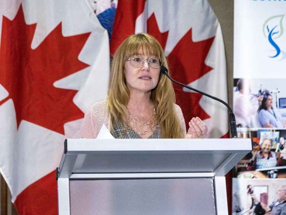 Lisa Porter, the vice-president of research and scientific director at St. Joseph’s Health Care London speaks during a news conference at London Health Sciences Centre on March 25, 2024. St. Joseph's announced Porter is no longer with the hospital on Thursday, Aug. 14, 2025. (Derek Ruttan/The London Free Press)