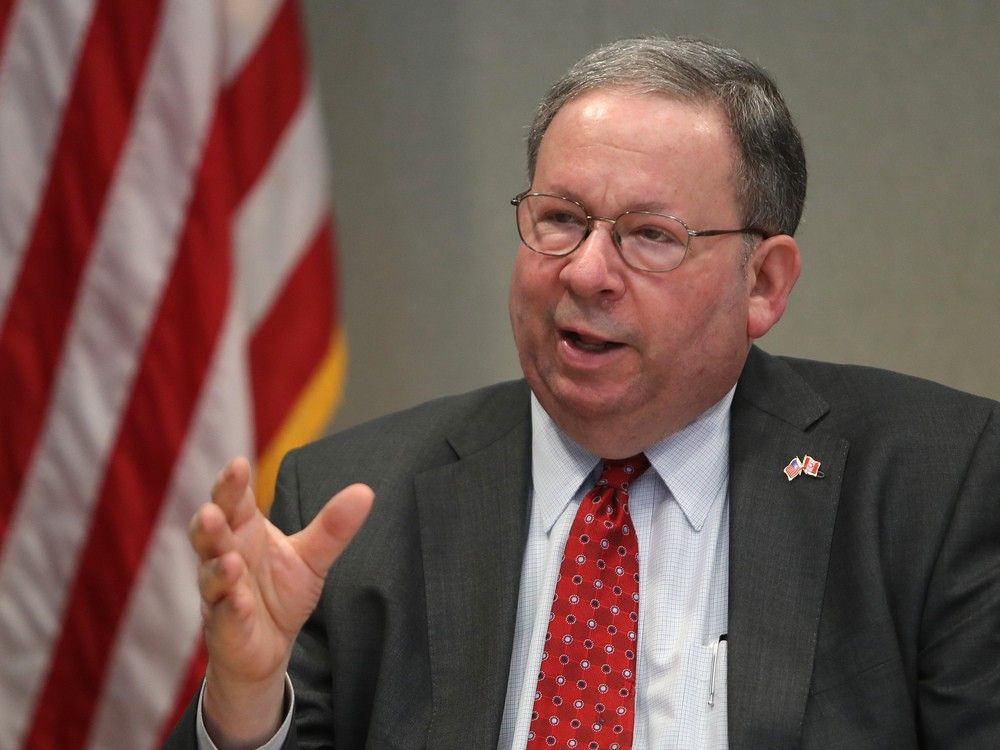 David Cohen, the former U.S. Ambassador to Canada, being interviewed in the U.S. Embassy building in Ottawa on Tuesday, Feb. 22, 2022.