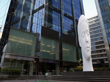 Sculpture outside office tower.