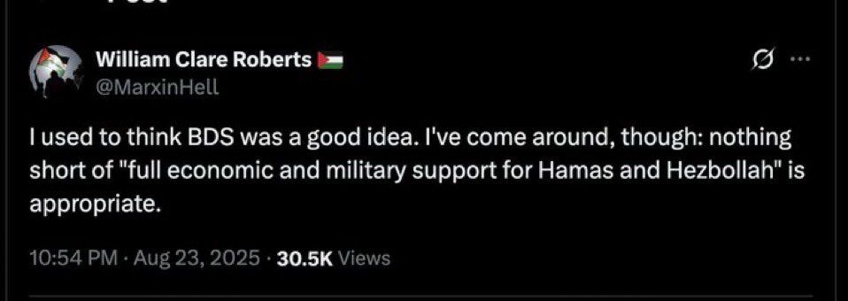 Screenshot of X post made by McGill professor William Clare Roberts.  Screenshot of X post made by McGill professor William Clare Roberts.