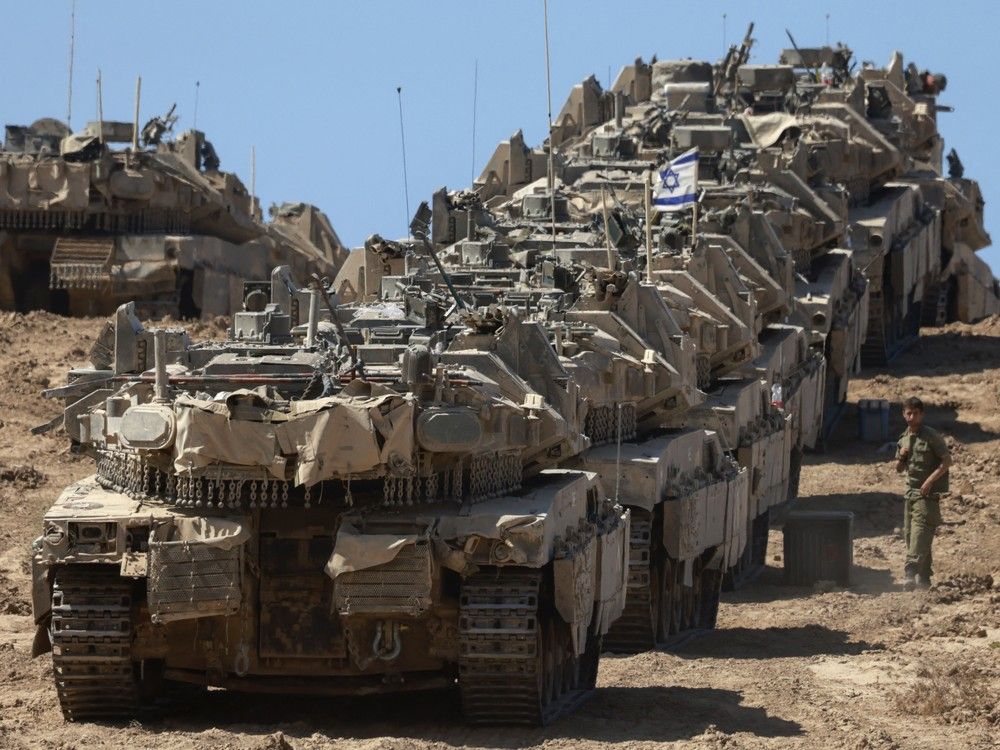  A convoy of Israeli tanks is deployed at Israel’s border with the Gaza Strip on September 16, 2025.