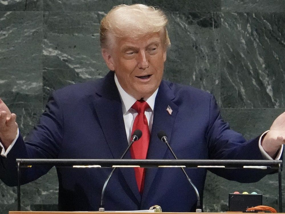  Donald Trump delivers remarks to the United Nations General Assembly at the UN headquarters in New York City on September 23, 2025.