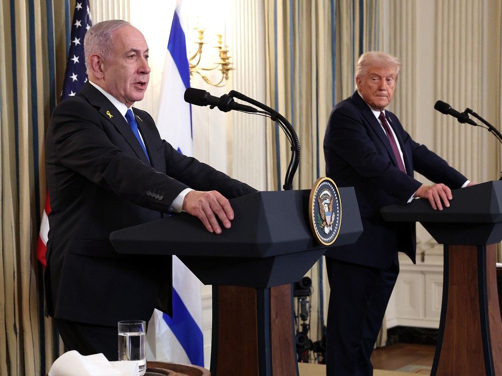 Israeli Prime Minister Benjamin Netanyahu and U.S. President Donald Trump hold a joint news conference in the State Dining Room at the White House on September 29, 2025 in Washington, DC. Israeli Prime Minister Benjamin Netanyahu and U.S. President Donald Trump hold a joint news conference in the State Dining Room at the White House on September 29, 2025 in Washington, DC.