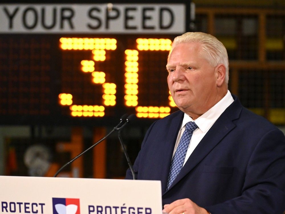 Ontario Premier Doug Ford speaks about speed cameras in Vaughan on Thursday.  Ontario Premier Doug Ford speaks about speed cameras in Vaughan on Thursday.