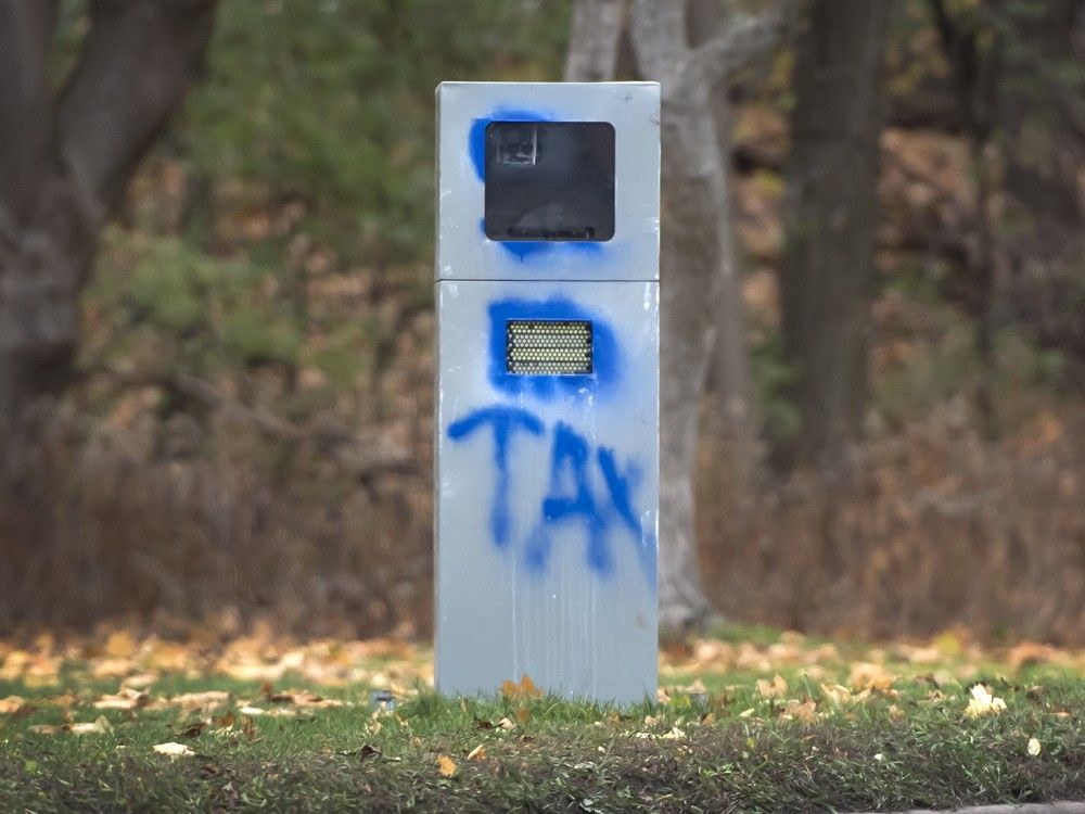 Toronto’s speed cameras have long been the target of vandals.  Toronto’s speed cameras have long been the target of vandals.