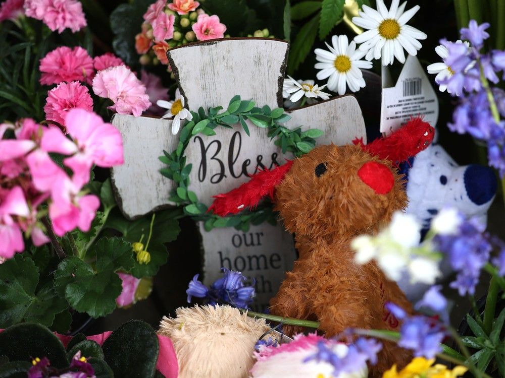  Memorials on the scene where 11 people were killed by a speeding vehicle during a Lapu Lapu Day block party in Vancouver, B.C.