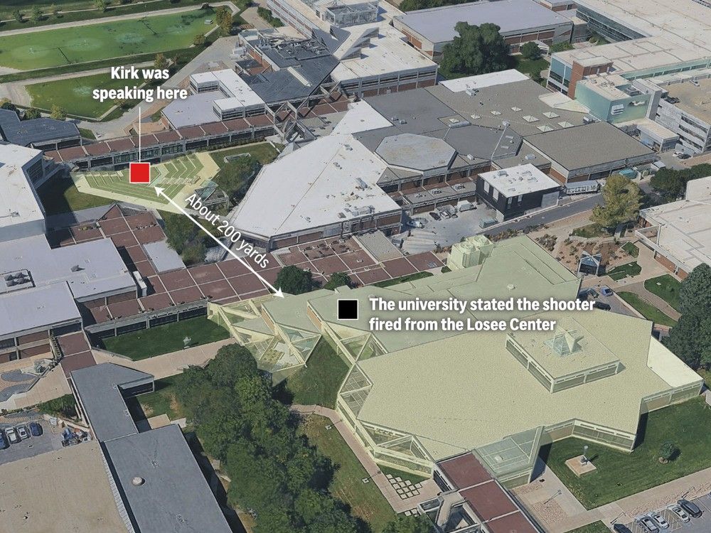  The map above shows the site on the Utah Valley University campus where conservative activist Charlie Kirk was shot.
