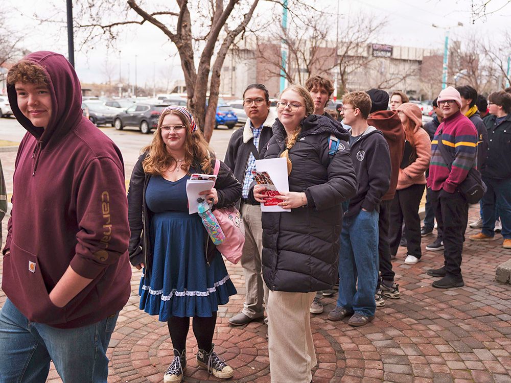 Job seekers line up outside a youth hiring fair in Calgary, March 2025. Job seekers line up outside a youth hiring fair in Calgary, March 2025.