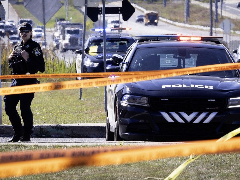 Traffic slowed as police responded to a shooting at a Laval Starbucks Oct. 1, 2025. Traffic slowed as police responded to a shooting at a Laval Starbucks Oct. 1, 2025.