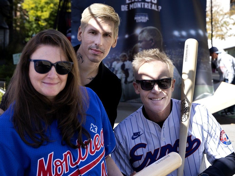Netflix documentary Who Killed the Montreal Expos? producer Marie-Christine Pouliot, left, director Jean-François Poisson and producer Richard Speer in Montreal on Thursday, Oct. 9, 2025.