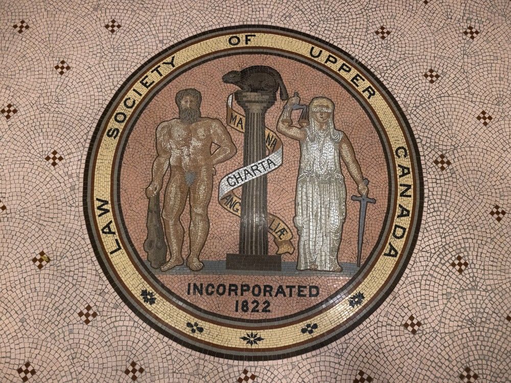  A floor emblem at the interior entranceway for The Law Society of Ontario (Upper Canada).