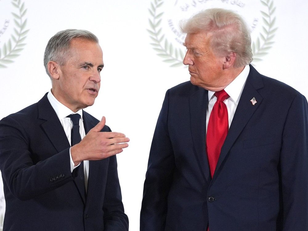 Now is the time to talk, not hit back, Prime Minister Mark Carney says of ongoing trade discussions with the Trump administration. Carney and President Donald Trump are show here at peace summit about ending the war in Gaza.