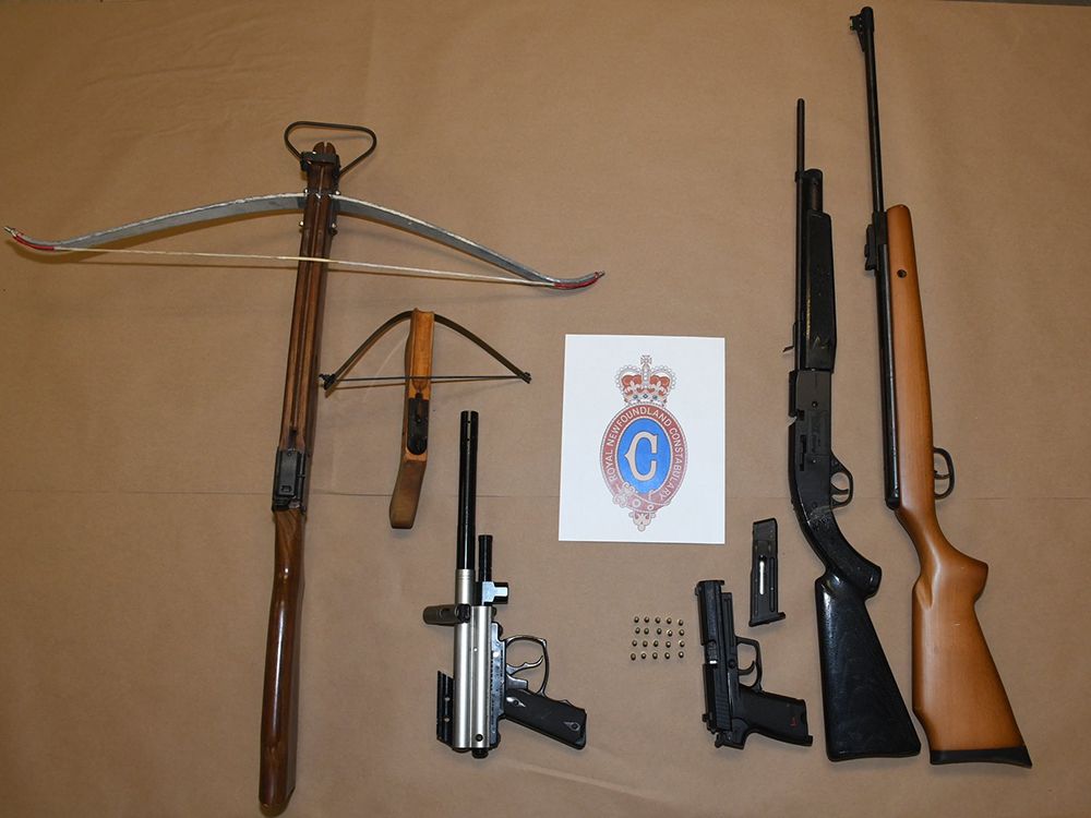  Weapons seized by police investigating the theft of $10,000 worth of Lululemon leggings in Mount Pearl, Newfoundland.