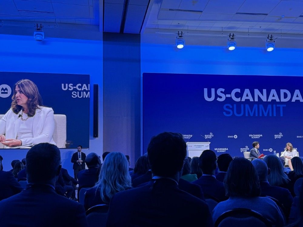 Alberta Premier Danielle Smith spoke at the U.S.-Canada Summit in Toronto on Wednesday, Oct. 8, 2025. Alberta Premier Danielle Smith spoke at the U.S.-Canada Summit in Toronto on Wednesday, Oct. 8, 2025.