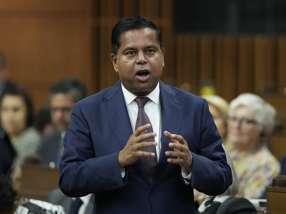 Minister of Public Safety Gary Anandasangaree rises during Question Period on Parliament Hill in Ottawa, Thursday, Oct. 9, 2025. Minister of Public Safety Gary Anandasangaree rises during Question Period on Parliament Hill in Ottawa, Thursday, Oct. 9, 2025.