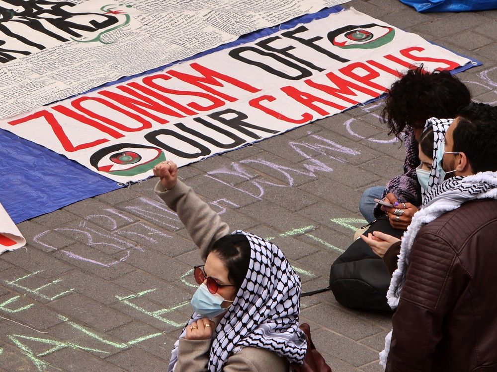 Anti-Israel protesters disrupted an event organized by Students Supporting Israel and held near the Toronto Metropolitan University campus on Wednesday afternoon. This photo shows protesters holding a rally against Israel at TMU in April 2024. Anti-Israel protesters disrupted an event organized by Students Supporting Israel and held near the Toronto Metropolitan University campus on Wednesday afternoon. This photo shows protesters holding a rally against Israel at TMU in April 2024.