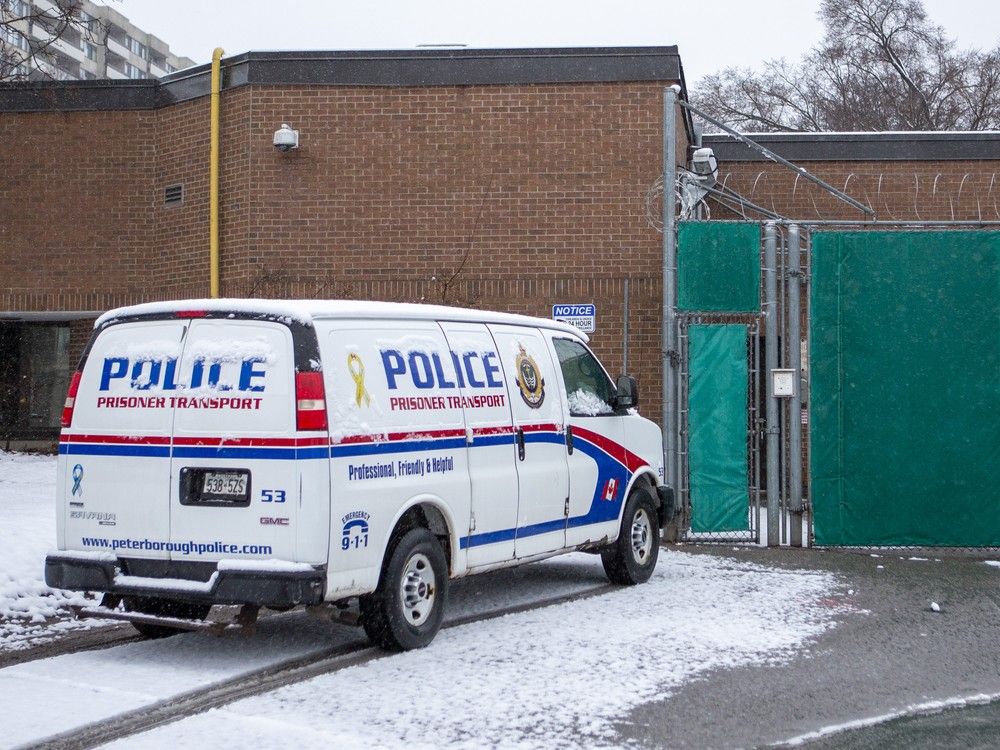 A Peterborough Police prisoner transport van outside the city courthouse.