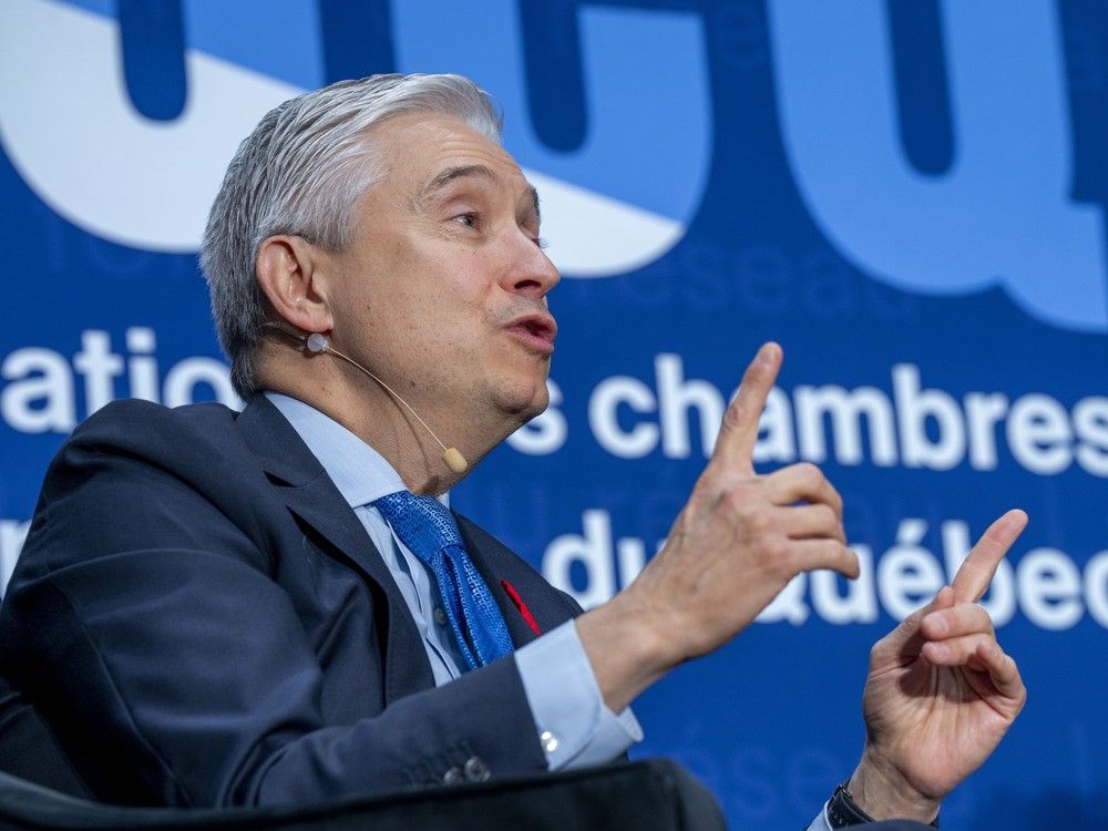 Minister of Finance Francois-Philippe Champagne speaks at the Chamber of Commerce of Metropolitan Montreal in Montreal on Wednesday, Nov. 5, 2025.