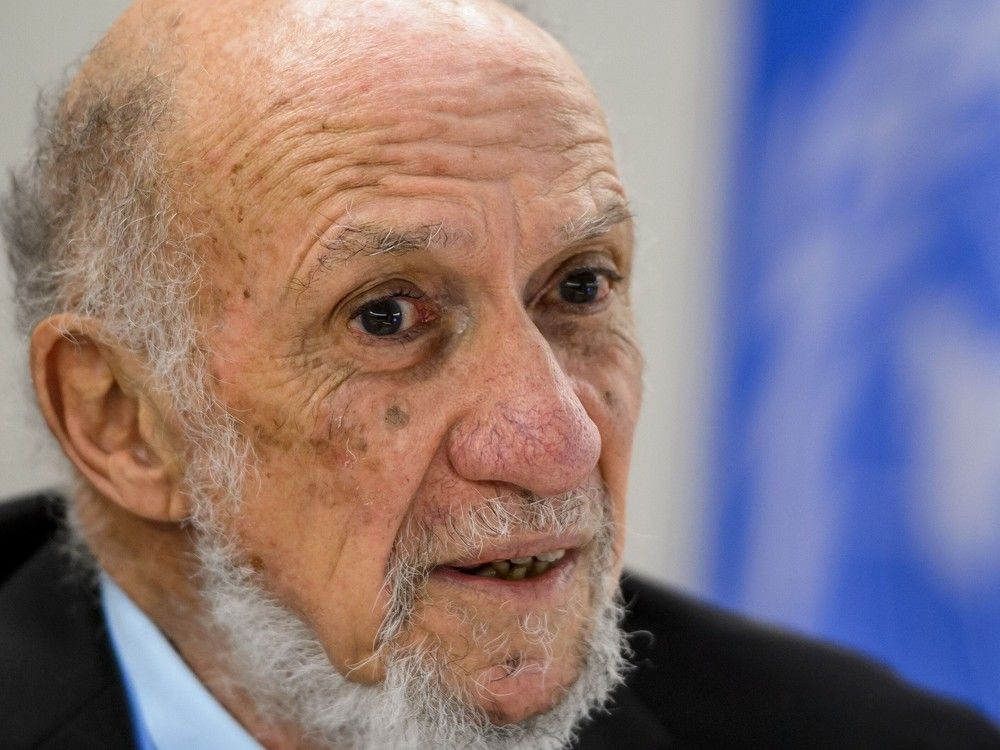  Former United Nations special rapporteur overseeing the the Palestinian territories Richard Falk presents a report before the UN Human Rights Council on March 24, 2014 in Geneva.