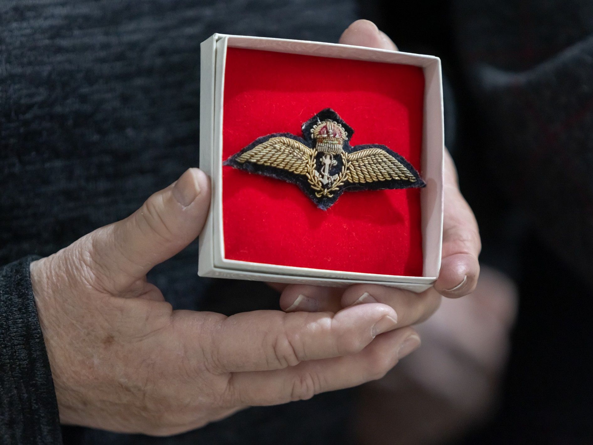 The silver wings of long-lost British naval flyer Hubert (Hugh) Smith, who was killed in a plane crash in Australia on March 7, 1946, his body never recovered. The wings were kept for 80 years by May Mackie, his fiance, who died in B.C. in 2024, age 99. Mackie’s family reunited the wings with the Smith family, which are now on display at the Canadian Warplane Heritage Museum, in Hamilton, Ont. The silver wings of long-lost British naval flyer Hubert (Hugh) Smith, who was killed in a plane crash in Australia on March 7, 1946, his body never recovered. The wings were kept for 80 years by May Mackie, his fiance, who died in B.C. in 2024, age 99. Mackie’s family reunited the wings with the Smith family, which are now on display at the Canadian Warplane Heritage Museum, in Hamilton, Ont.