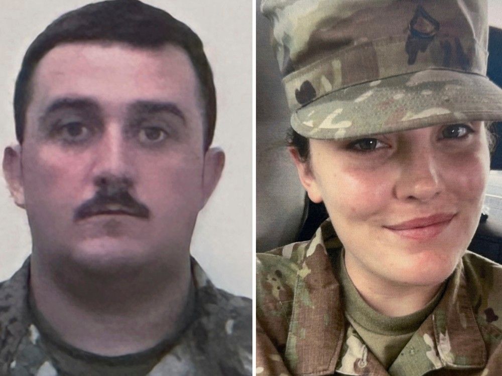  This photo combo created on Nov. 27, 2025 shows National Guard members, from left, Staff Sgt. Andrew Wolfe and Specialist Sarah Beckstrom.
