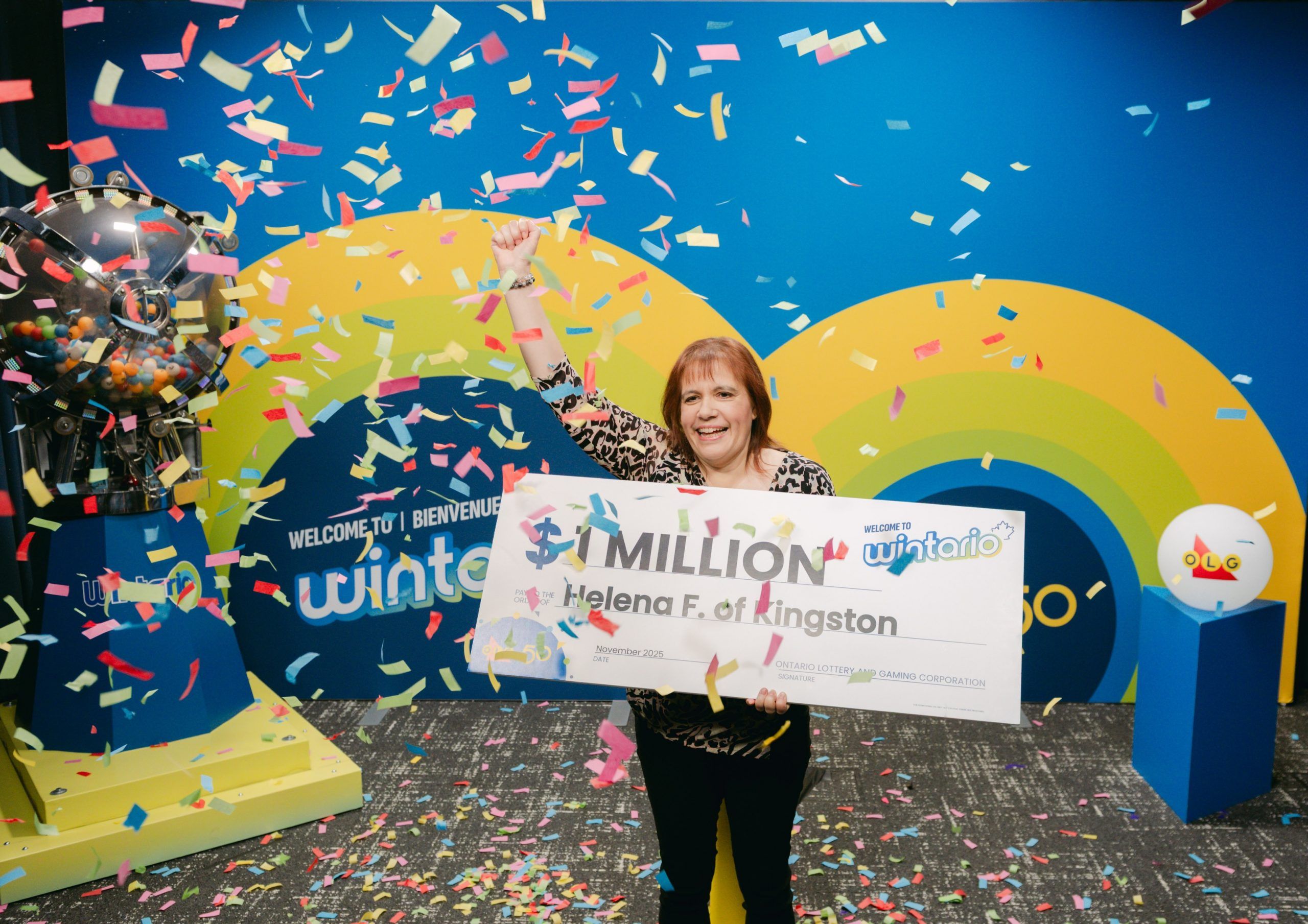Helena with her winning cheque at OLG's Prize Center