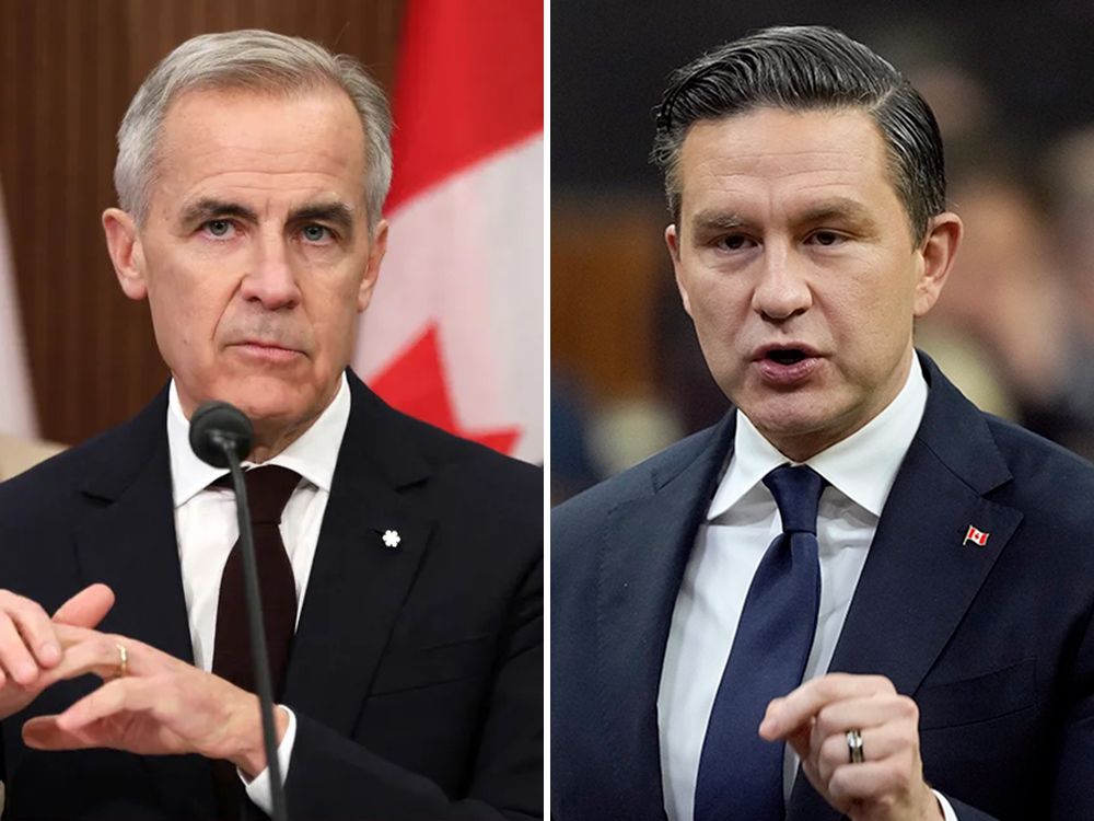 Prime Minister Mark Carney, left, and Conservative Leader Pierre Poilievre. “I don’t see anything positive for any of the two frontrunners to suggest that they’ve got a really clear path to victory.,” says an executive with polling firm Leger. 