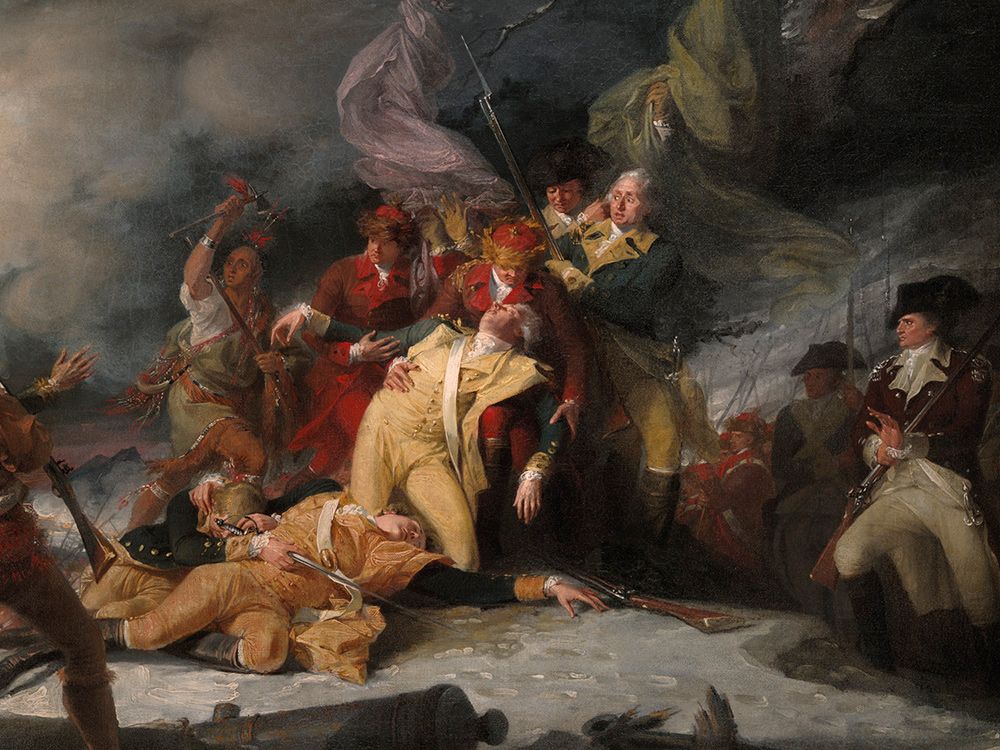  The Death of General Montgomery in the Attack on Quebec, December 31, 1775, painted in 1786 by John Trumbull. It depicts the death of U.S. General Richard Montgomery during the Invasion of Quebec, a major military operation by the Continental Army in the American Revolutionary War.