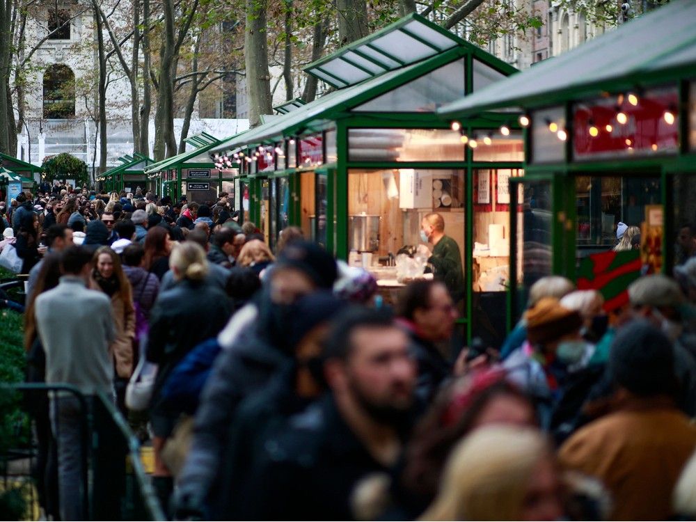 A Canadian tourist was stabbed late Monday, as he left the popular Winter Village in Bryant Park in NYC. (Photo by KENA BETANCUR / AFP)