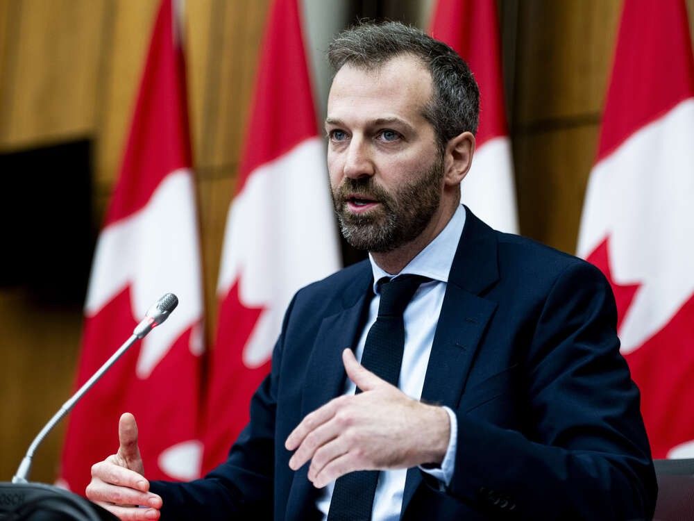 Minister of Government Transformation, Public Works and Procurement Joel Lightbound speaks during a press conference at the National Press Theatre in Ottawa, on Thursday, Sept. 25, 2025.
