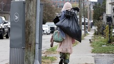 A homeless person in St. Catharines, Ont., on Nov. 12, 2025.