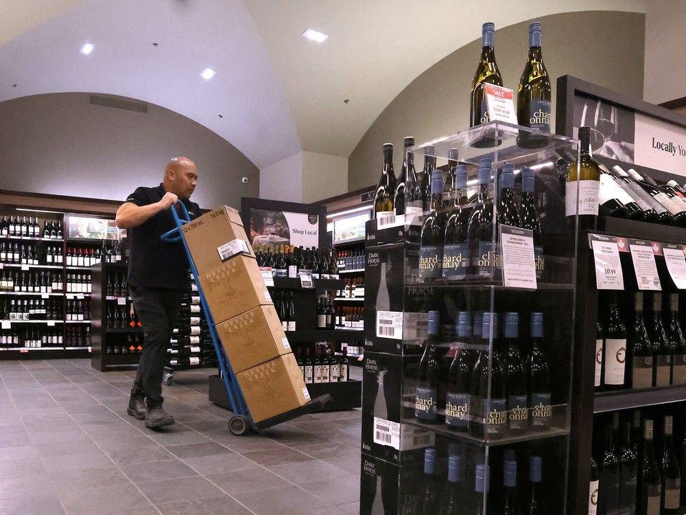  U.S.-produced alcohol is removed from the shelves at a B.C. liquor store.