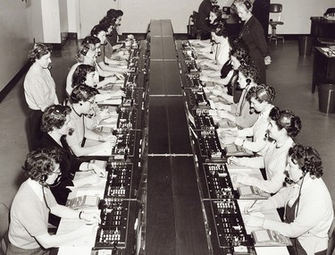 The automatic cordless long-distance switchboard was installed in New Westminster, B.C., in 1955. The photo was taken in January 1957.