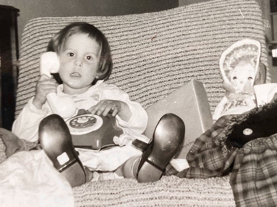 Valerie Fortney, 3, with a toy telephone.