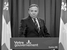 Premier François Legault holds a press conference in Montreal on Fri., March 24, 2023. He announced his resignation as premier and CAQ leader on Wednesday, Jan. 14, 2026.