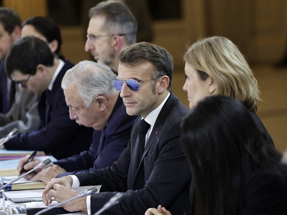  France’s President Emmanuel Macron leads a meeting on New-Caledonia at the Elysee Palace in Paris on Monday.