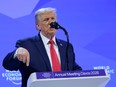U.S. President Donald Trump gives a speech at the World Economic Forum (WEF) on January 21, 2026 in Davos, Switzerland.