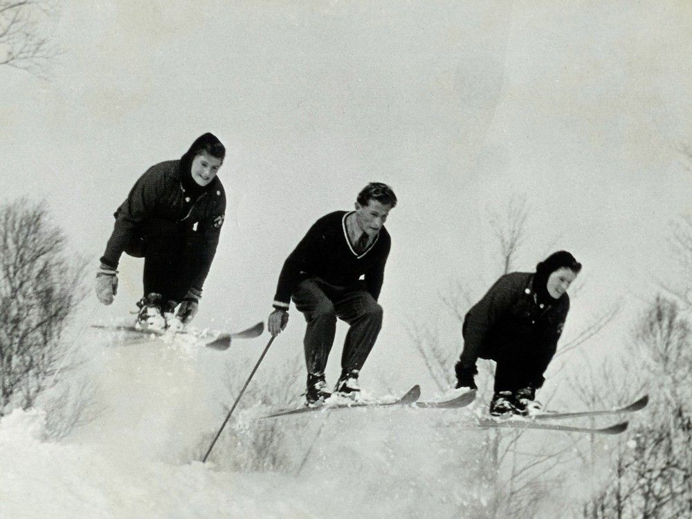  Rhona and Rhoda Wurtele, along with Hermann Gadner in the centre, at Gray Rocks, circa 1943.