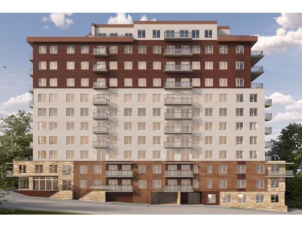 A design image for a mostly residential building on Wyse Road in Dartmouth. The building was permitted for nine stories (plus a maintenance penthouse), but the developer, Zagros Nova Home Development Ltd., built 12.