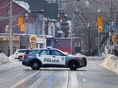 An inner-city intersection.