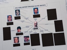 a document showing an image of jeffrey at centre and lines extending to images of various people connected to him